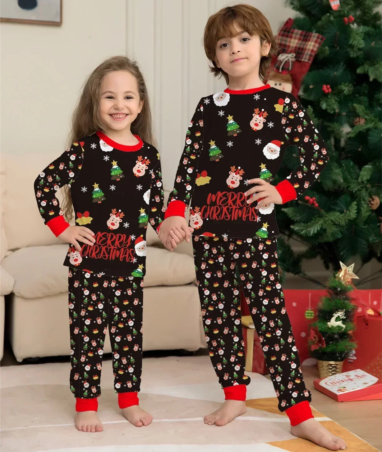 Christmas Family Matching Outfits Cartoon Print Mom Dad Kids Pajamas Set Baby&Dog Romper Pjs Boys Girls Homewear Xmas Look