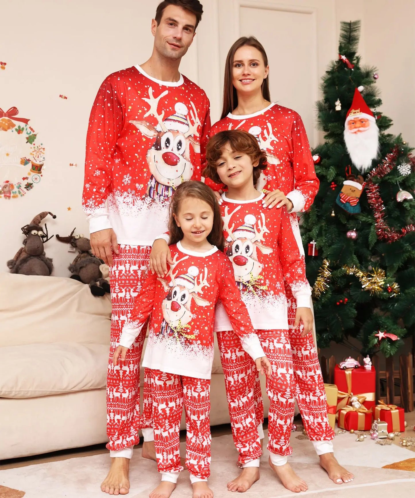 Christmas family pajamas, children and adults clothes, top and pants, Christmas pajamas, baby overalls, 2 pieces, 2024