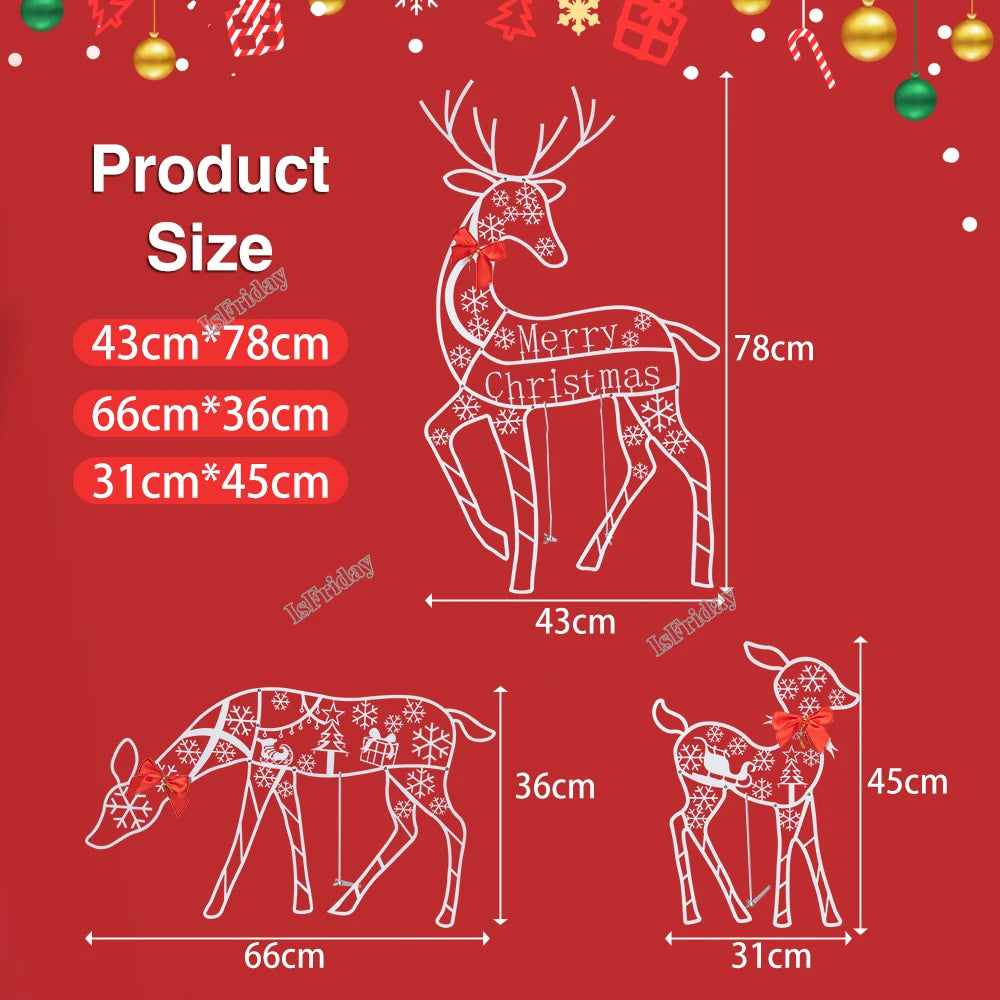 3PCS Lighted Christmas Reindeer Water Resistant Light Up Decoration Garden Glowing Reindeer Outdoor Yard Ornament New Year 2024