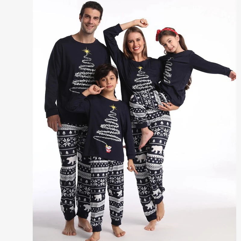 Christmas Family Matching Pajamas Set Firework Print Mom Dad Kids Home Clothes Warm Soft Sleepwear Baby&Dog Romper Xmas Look